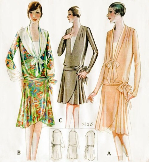 1920s Style Deep V Neck Drop Waist Wrap Skirt Dress with Tie Front Custom Made in Your Size From a Vintage Pattern 1928