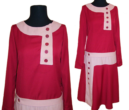 1920s Style Art Deco Asymmetrical Side Button Dress Custom Made in Your Size From a Vintage Pattern 1929