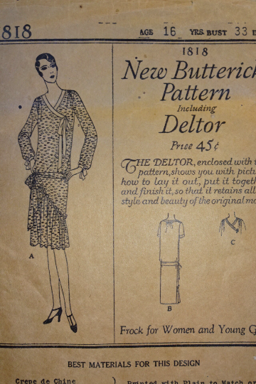 1920s Style V Neck Drop Waist Dress with Asymmertical Skirt Flounce Custom Made in Your Size From a Vintage Pattern 1928
