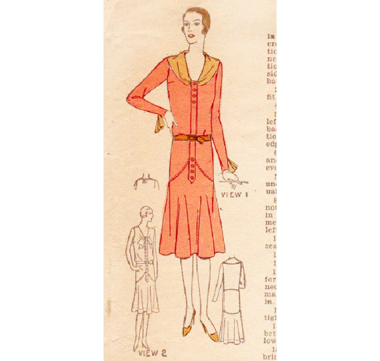 1920s Style Shawl Collar Drop Waist Dress With Circle Skirt Custom Made in Your Size From a Vintage Pattern 1929