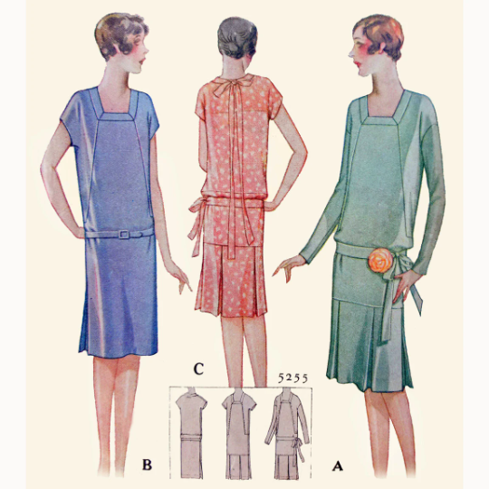 1920s Style Square Neck Drop Waist Dress with Pleated Skirt Custom Made in Your Size From a Vintage Pattern 1928