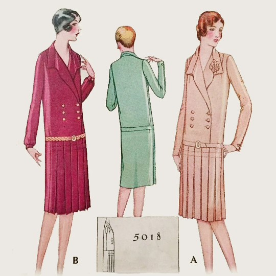 1920s Style Double Breasted Drop Waist Dress with Shawl Collar Custom Made in Your Size From a Vintage Pattern 1927