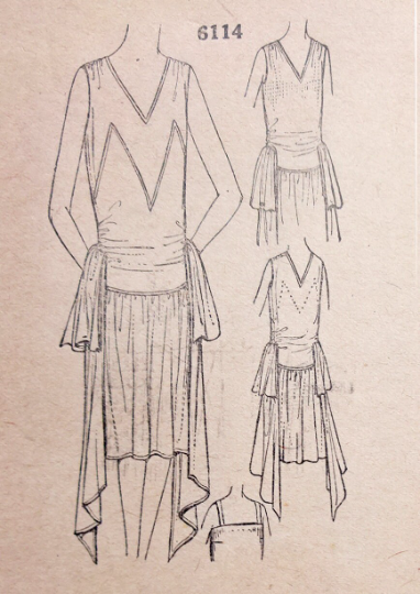 1920s Style Dramatic V Neck Drop Waist Evening Dress with Cascading Side Panels Custom Made in Your Size From a Vintage Pattern 1929