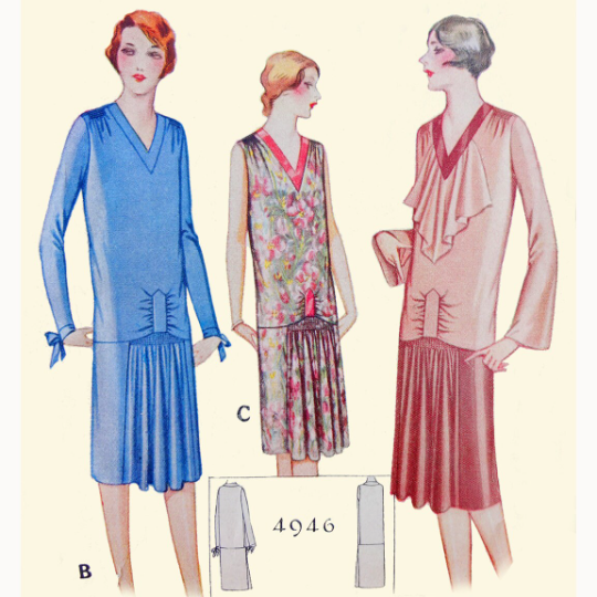 1920s Style V Neck Drop Waist Dress with Shirred Front Skirt Custom Made in Your Size From a Vintage Pattern 1927