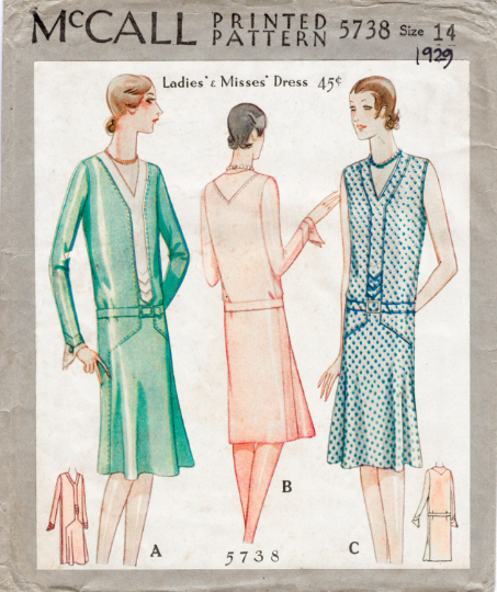 1920s Style V Neck Y Shaped Front Drop Waist Dress Custom Made in Your Size From a Vintage Pattern 1929