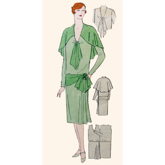 1920s Style Cape Collar Drop Waist Long Sleeve Dress Custom Made in Your Size From a Vintage Pattern 1929