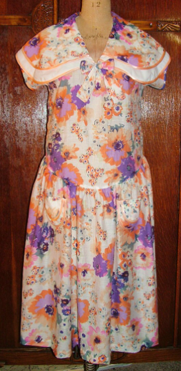 1920s Style Basic Day Dress with Shawl Collar and Gathered Skirt Custom Made in Your Size From a Vintage Pattern 1927