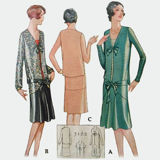 1920s Style Drop Waist Long Sleeve Dress with Tie Front Custom Made in Your Size From a Vintage Pattern 1927