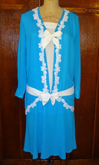 1920s Style Drop Waist Long Sleeve Dress with Tie Front Custom Made in Your Size From a Vintage Pattern 1927