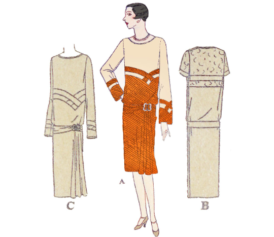 1920s Style Abstract Color Block Drop Waist Dress with Side Flair Skirt Custom Made in Your Size From a Vintage Pattern 1928