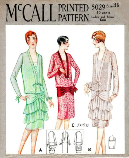 1920s Style Plunge Neck Drop Waist Dress with Ruffles Custom Made in Your Size From a Vintage Pattern