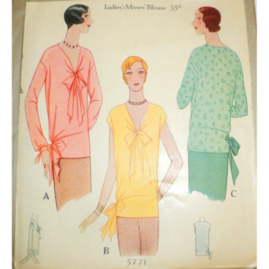 1920s Style V Neck Drop Waist Blouson Bow Blouse Custom Made in Your Size From a Vintage Pattern 1929