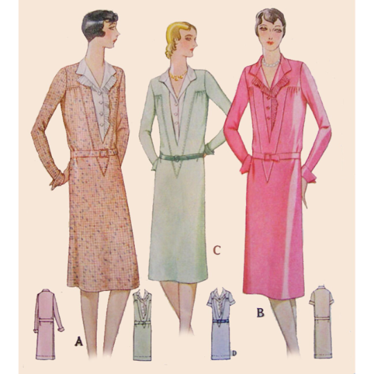 1920s Style Drop Waist Tunic Dress with Deep V Shaped Yoke and Mock Button Blouse Custom Made in Your Size From a Vintage Pattern 1929