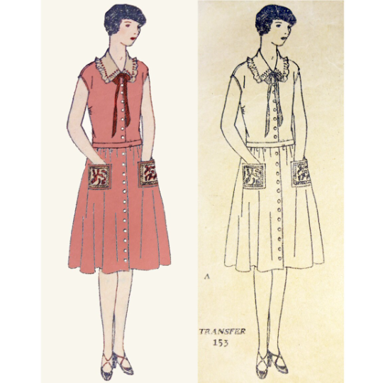 1920s Style Button Front Drop Waist Dress with Gathered Full Skirt Custom Made in Your Size From a Vintage Pattern 1926