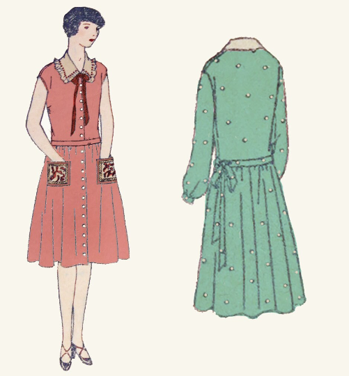 1920s Style Button Front Drop Waist Dress with Gathered Full Skirt Custom Made in Your Size From a Vintage Pattern 1926
