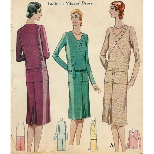 1920s Style Clair Soeurs Assymetricle Buttons Drop Waist Blouse with Cami Skirt Set Custom Made in Your Size From a Vintage Pattern 1929