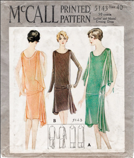 1920s Style Asymmetrical Shoulder Drape Drop Waist Dress with Side Skirt Flounce Custom Made in Your Size From a Vintage Pattern 1929
