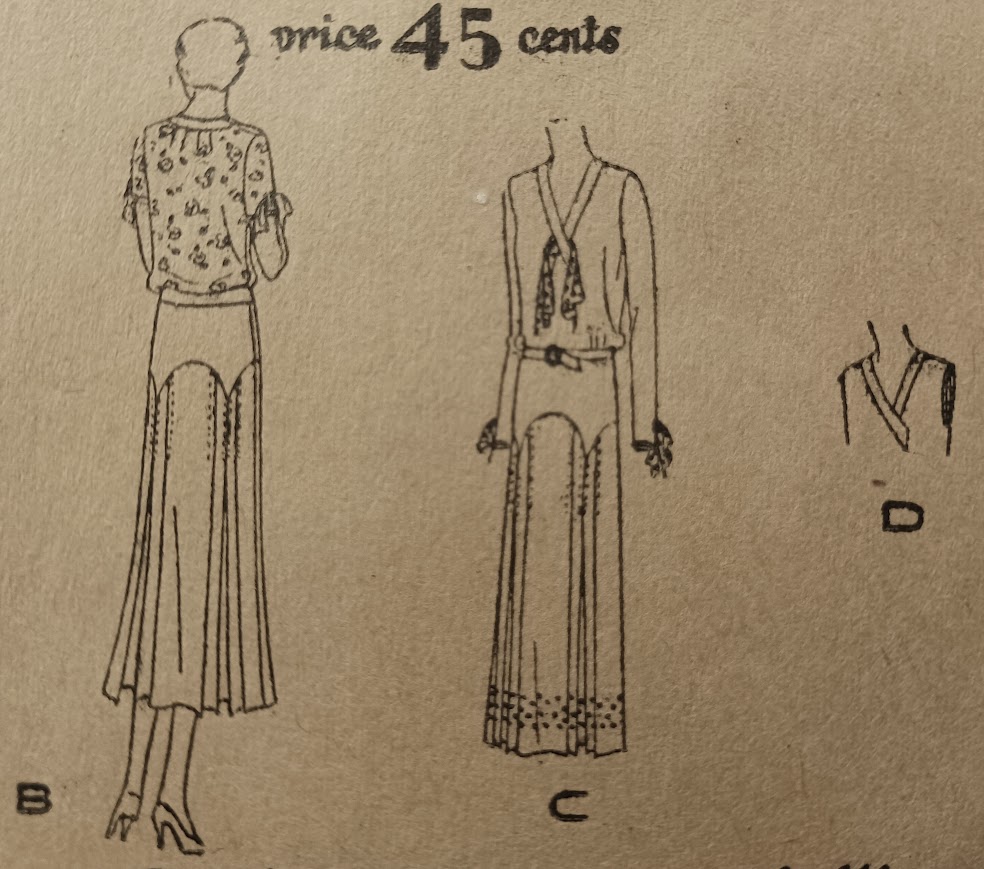 1930s Style V Neck Day Dress with W Shaped Hipline and Pleated Skirt Custom Made in Your Size From a Vintage Pattern 1930