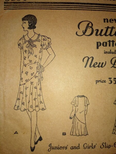 1930s Style Drop Waist Dress with Puffed Sleeves and Asymmetrical Skirt Custom Made in Your Size From a Vintage Pattern 1930