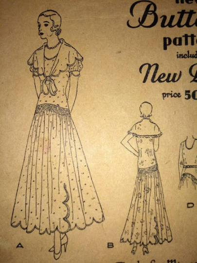 1930s Style Dropped Waist Fichu Collar Day Dress with Long Shirred Fluttery Skirt Custom Made in Your Size From a Vintage Pattern 1930