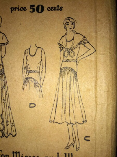 1930s Style Dropped Waist Fichu Collar Day Dress with Long Shirred Fluttery Skirt Custom Made in Your Size From a Vintage Pattern 1930