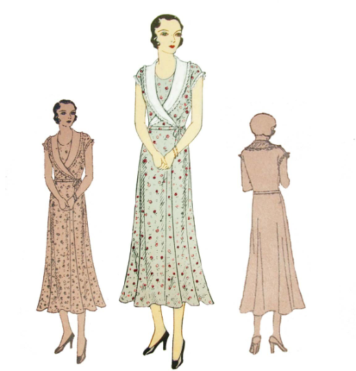 1930s Style Shawl Collar Casual Day Dress with Fluttery A-Line Skirt Custom Made in Your Size From a Vintage Pattern 1931