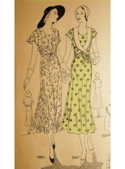 1930s Style Shawl Collar Casual Day Dress with Fluttery A-Line Skirt Custom Made in Your Size From a Vintage Pattern 1931