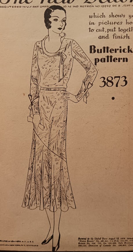 1930s Style Scarf Collar Drop Waist Dress with Asymmetrical Circular Hem Custom Made in Your Size from a Vintage Pattern 1931