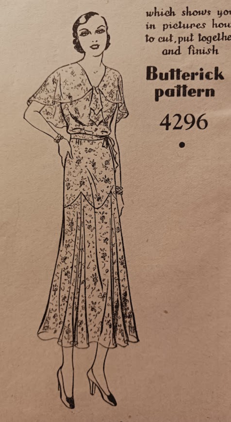 1930s Style Cape Collar Day Dress with Long Pointed Fluttery Skirt Custom Made in Your Size From a Vintage Pattern 1932