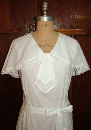 1930s Style Cape Collar Day Dress with Long Pointed Fluttery Skirt Custom Made in Your Size From a Vintage Pattern 1932