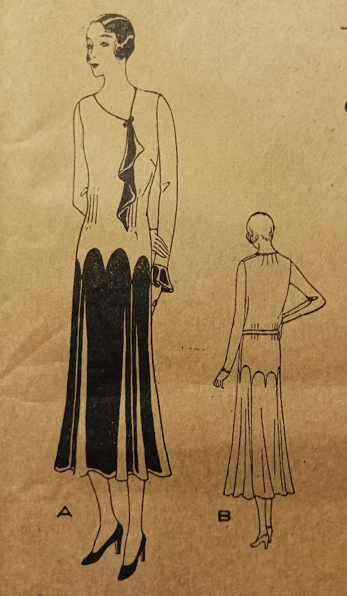 1930s Style Asymmetrical Jabot Dress with Drop Waist & Gothic Pointed Seams Details Custom Made in Your Size From a Vintage Pattern 1931