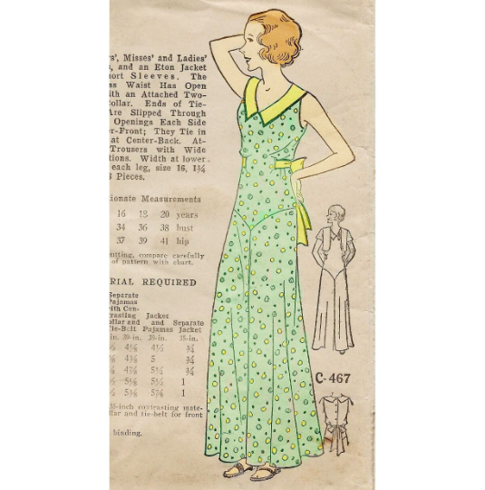 1930s Style Beach Pajamas Pyjamas Custom Made in Your Size From a Vintage Pattern 1931
