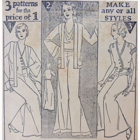 1930s Style Cowl Neck or Surplice Beach Pajamas Pyjamas Custom Made in Your Size From a Vintage Pattern 1930