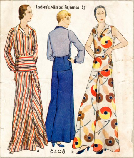 1930s Style 2pc Beach Pajamas Pyjamas Blouse and Trousers Custom Made in Your Size From a Vintage Pattern 1931