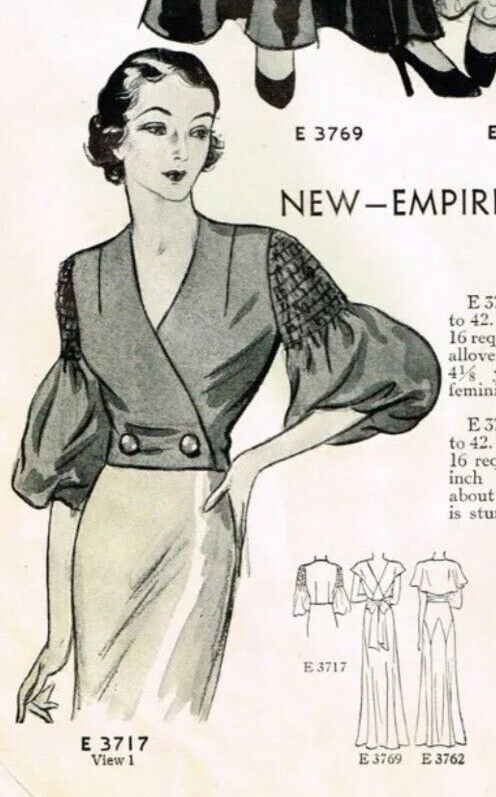 1930s Style Surplice Evening Jacket with deep Shirred Full Puffed 3/4 Sleeves Custom Made in Your Size From Vintage Pattern 1932