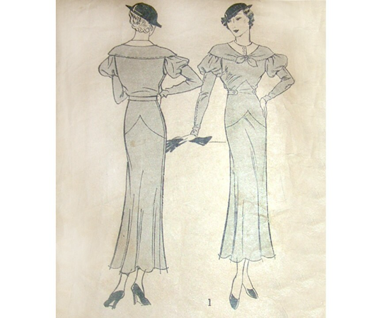 1930s 2pc Style Drop Shoulder Puff Sleeve Flair Skirt Pointed Yoke Dress and Under Blouse Custom Made in Your Size From a Vintage Pattern 1933