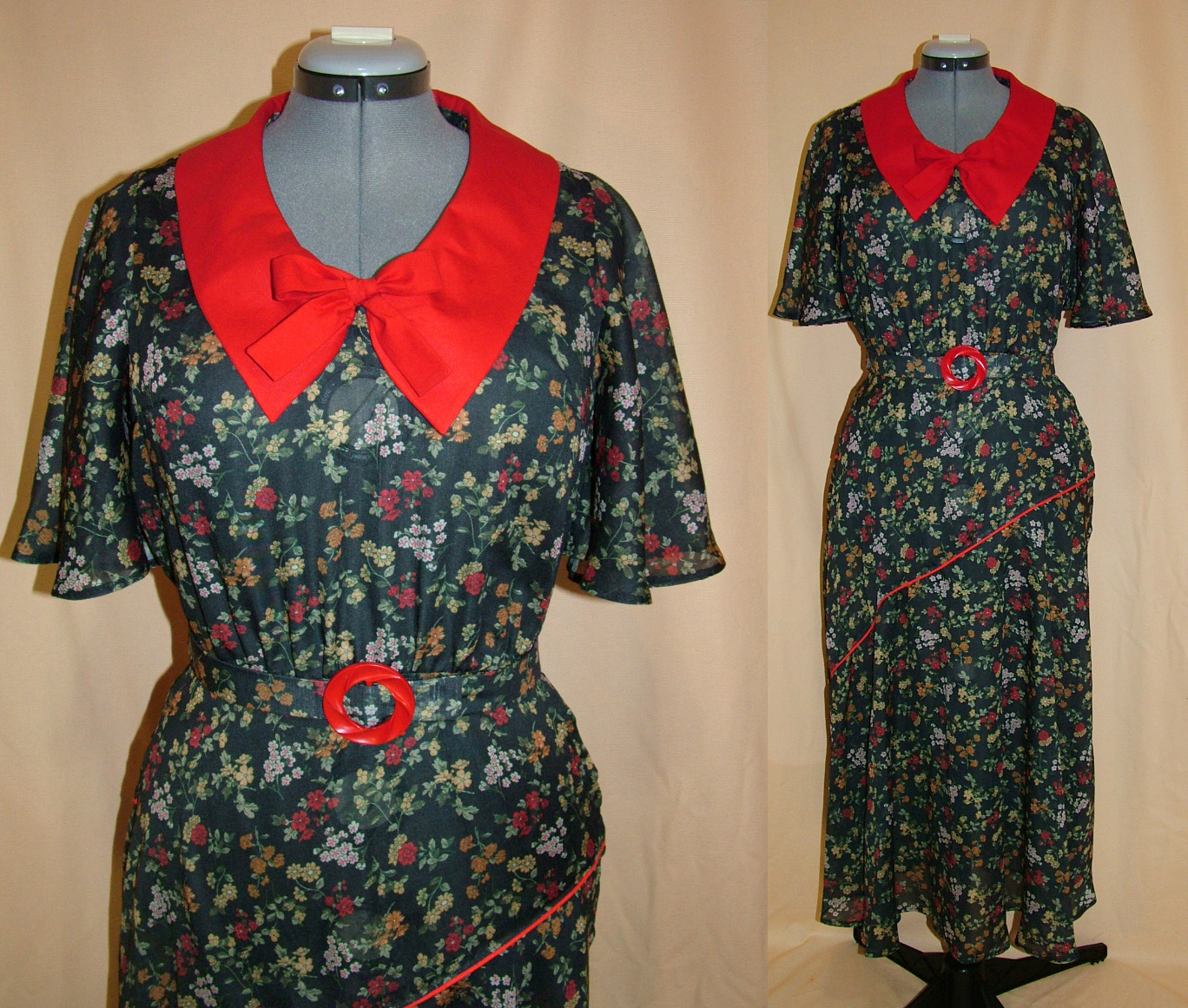 1930s Style V Neck Day Dress With Assymetrical Flair Skirt Custom Made in Your Size From a Vintage Pattern 1931