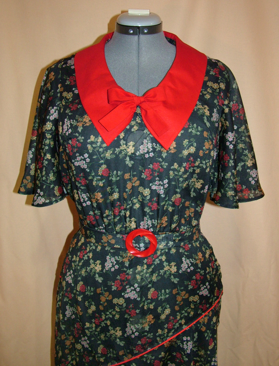 1930s Style V Neck Day Dress With Assymetrical Flair Skirt Custom Made in Your Size From a Vintage Pattern 1931