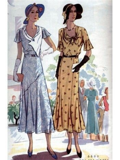 1930s Style V Neck Day Dress With Assymetrical Flair Skirt Custom Made in Your Size From a Vintage Pattern 1931