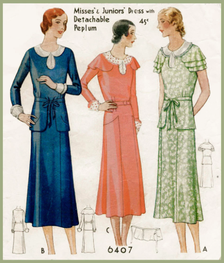 1930s Style Keyhole Neck Peplum Caplet Dress Custom Made in Your Size From a Vintage Pattern 1931