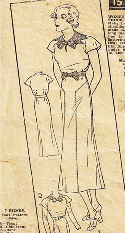 1930s Style Pointed Bow Collar Slim Skirt Dress Custom Made in Your Size From a Vintage Pattern 1934