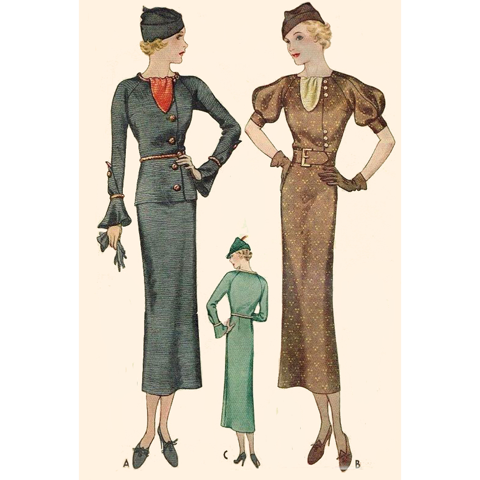 1930s Style Raglan Sleeve Day Dress with Jabot and Slim Skirt Custom Made in Your Size From a Vintage Pattern 1933