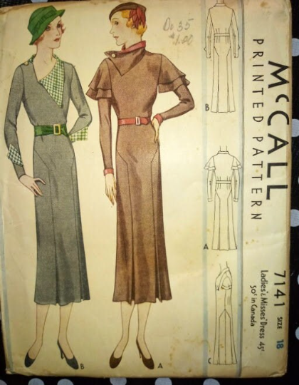 1930s Style Asymmetrical Collar Dress with Capelet Sleeves Custom Made in Your Size From a Vintage Pattern 1932