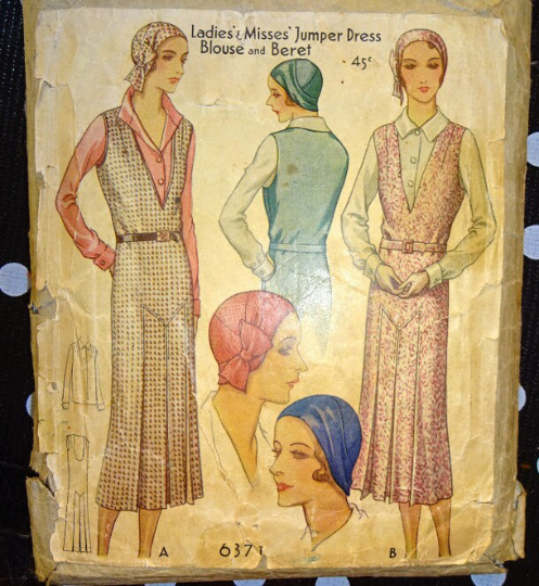 1930s Style Button up Blouse and Jumper Dress 2pc Set Custom Made in Your Size From a Vintage Pattern 1930