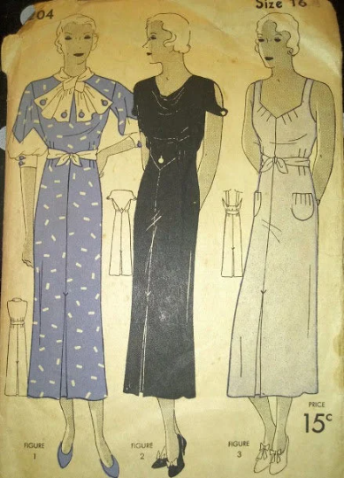 1930s Style Jabot Collar Balloon Sleeve Dress with Many Options Custom Made in Your Size From a Vintage Pattern 1933