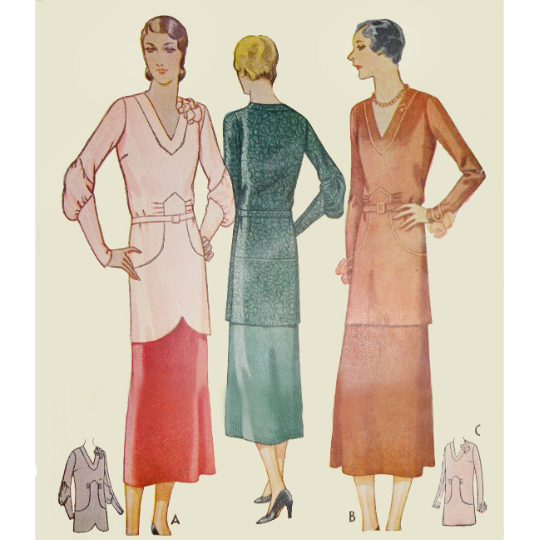 1930s Style Art Deco V Neck Tunic Blouse Custom Made in Your Size From a Vintage Pattern 1930