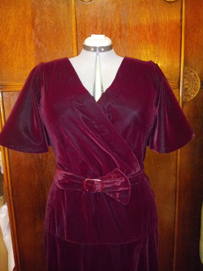 1930s Style Formal Surplice Long Dress With Ruffles and Balloon Sleeve or Short Cape Custom Made in Your Size From a Vintage Pattern 1934