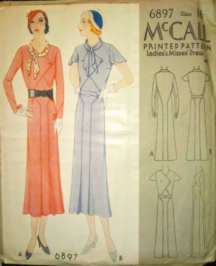 1930s Style Surplice Pointed Bodice with Art Deco Shaped Seams and Full Skirt Custom Made in Your Size From a Vintage Pattern 1932