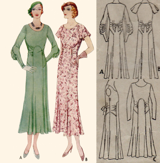 1930s Style Art Deco Shaped Seams Day Dress With Balloon or Flutter Sleeves Custom Made in Your Size From a Vintage Pattern 1931
