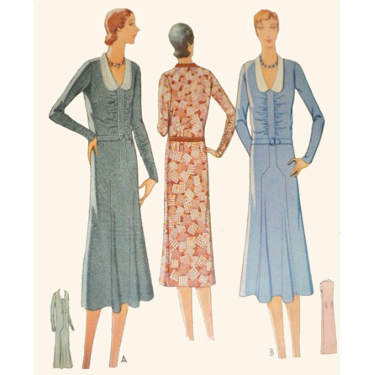 1930s Style Gathered Front Dress With Art Deco Shaped Skirt Detail Custom Made in Your Size From a Vintage Pattern 1930
